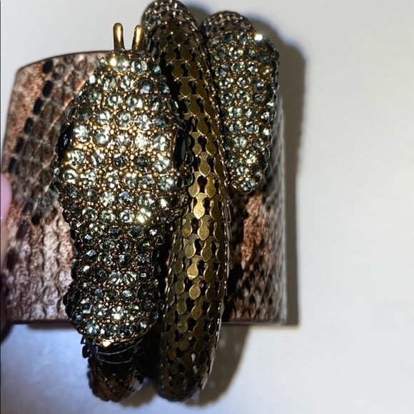 Bracelet Metal snake leather cuff lot of two - Picture 2 of 11